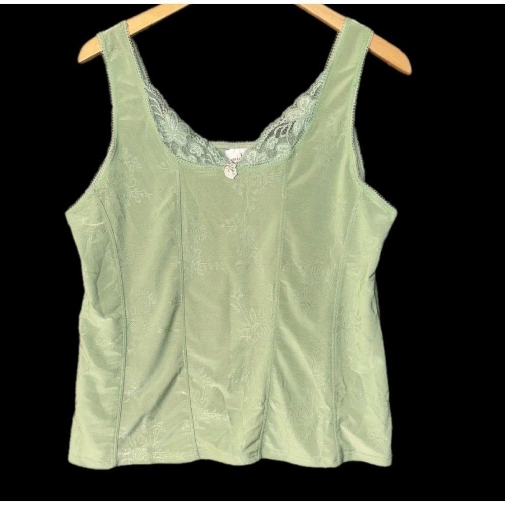 Nick & Sarah Camisole Women Sage Green Floral Jacquard Lace Trim Tank Top